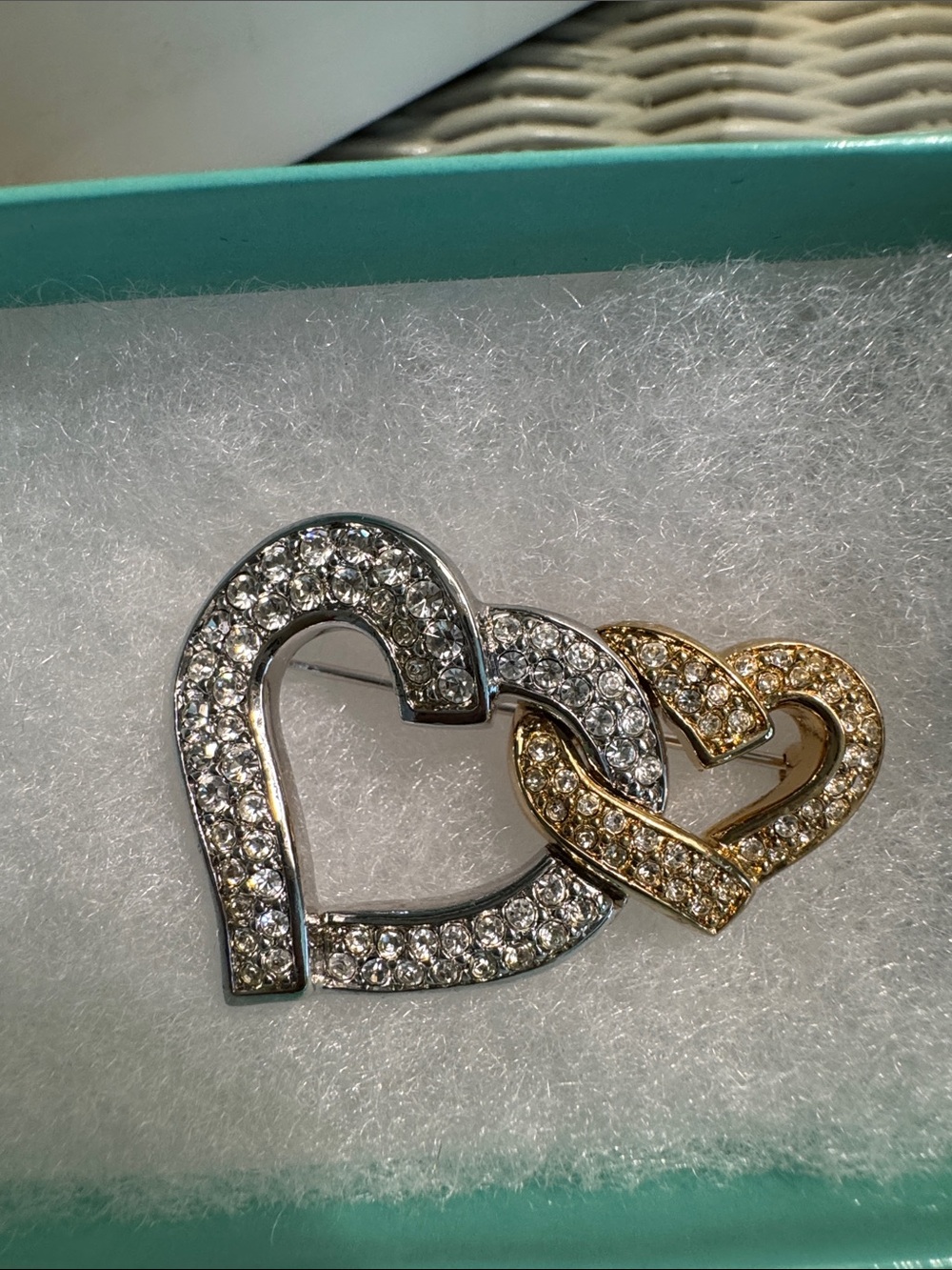Vintage Swarovski Interlocking Heart Broach